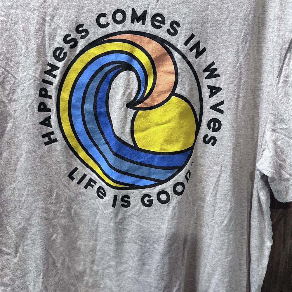 Life Is Good Men's Short Sleeve Tee - White with Blue, Yellow & Peach Graphic